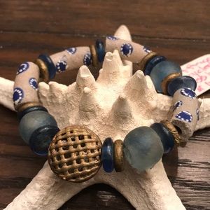 African Handmade Recycled Glass & Brass Bracelet